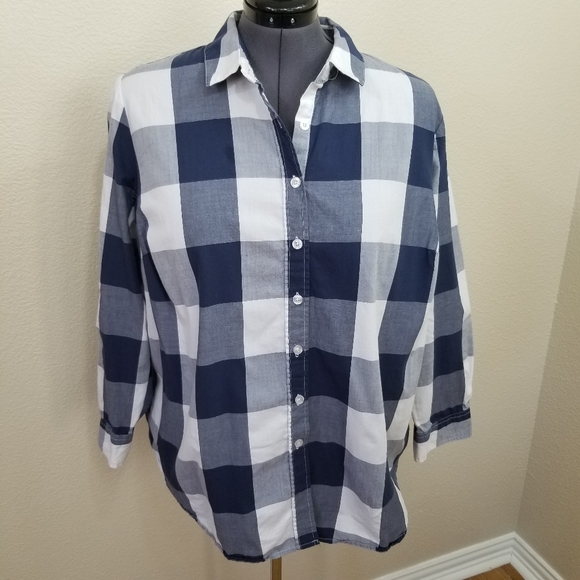Woman Within Tops - Woman Within White Gray Plaid Button Down Size 1X